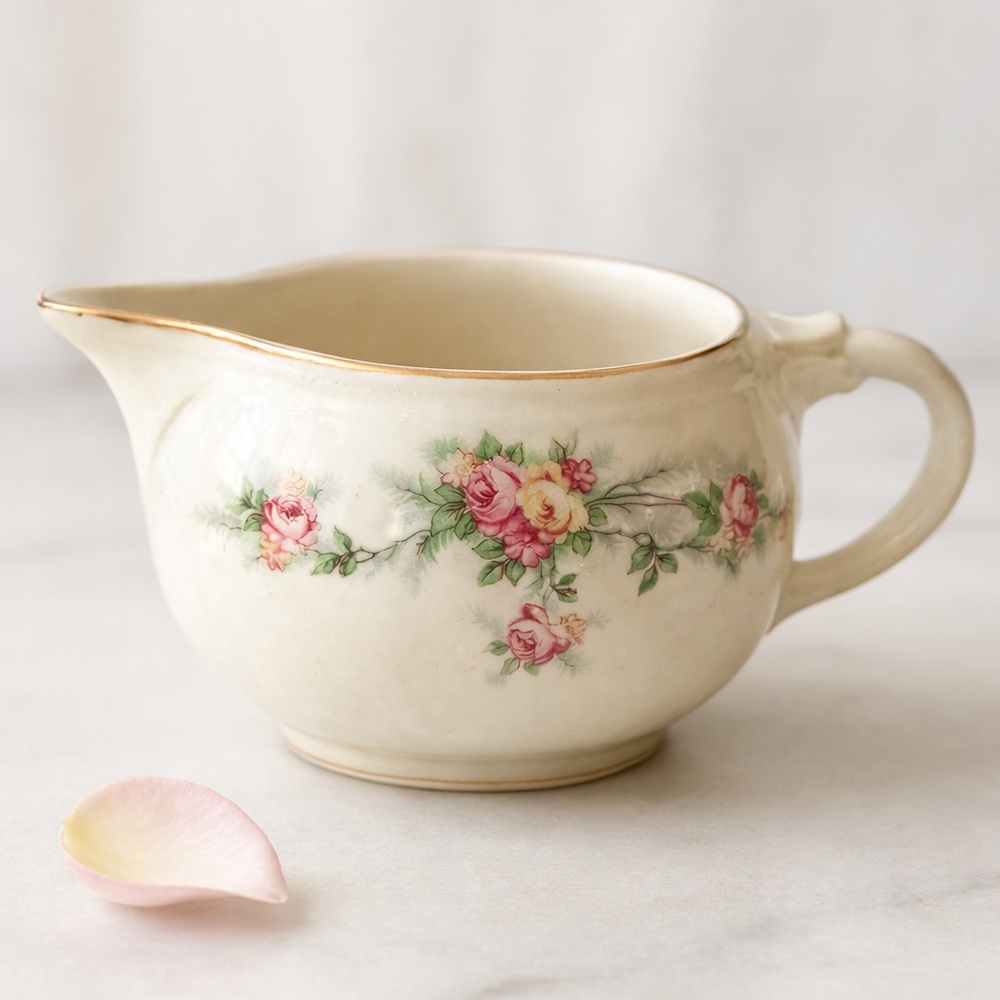 Vintage Taylor Smith Taylor Floral Creamer Pitcher Gold Trim Cottage China